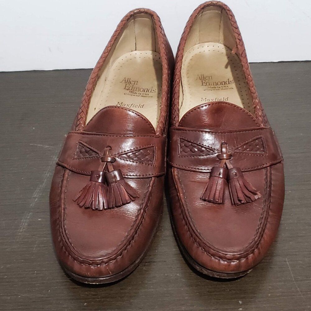 Allen Edmonds Maxfield 6203 Brown Leather Dress Loafers Tassel USA Made 10D - Picture 12 of 14